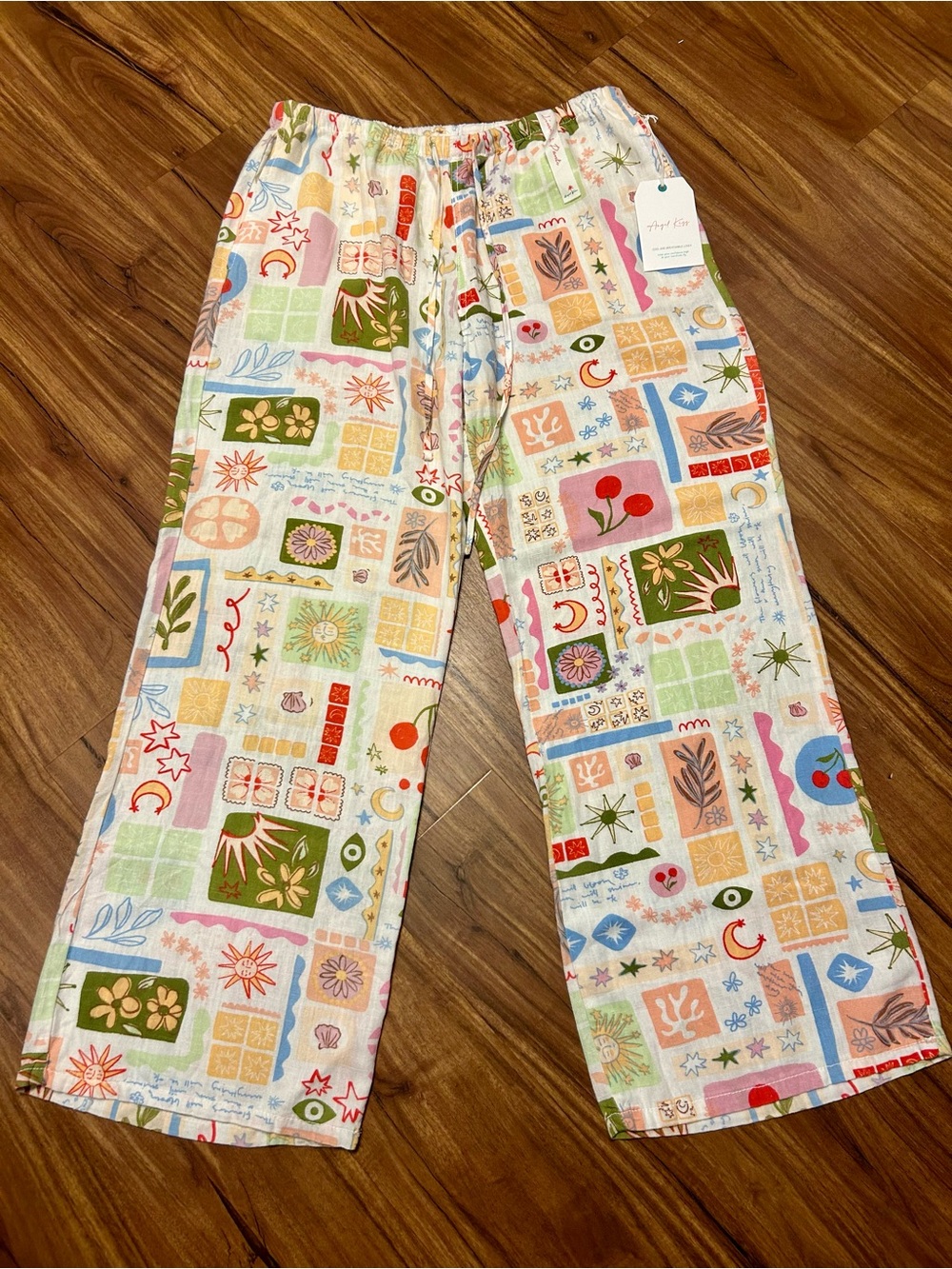 Angel Kiss Kids Patchwork Print Pajama Pants in Cream, Green, Pink, Blue